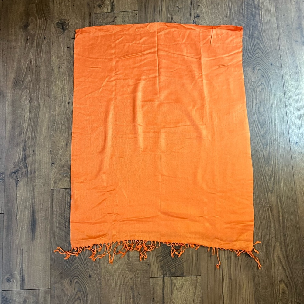 Orange shawl scarf with tasseled fringe edges 27”x70”